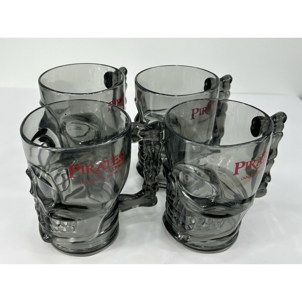 Pirates‎ Voyage Dinner & Show Mug Cup Gray Smoke Plastic Skull by Berk Lot of 4